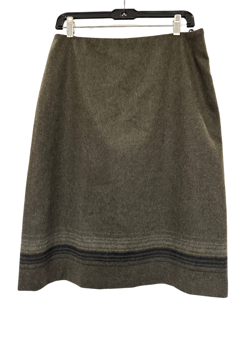 Brooks Brothers Sz 10 Olive Green Wool Blend A-Line Skirt Striped Hem